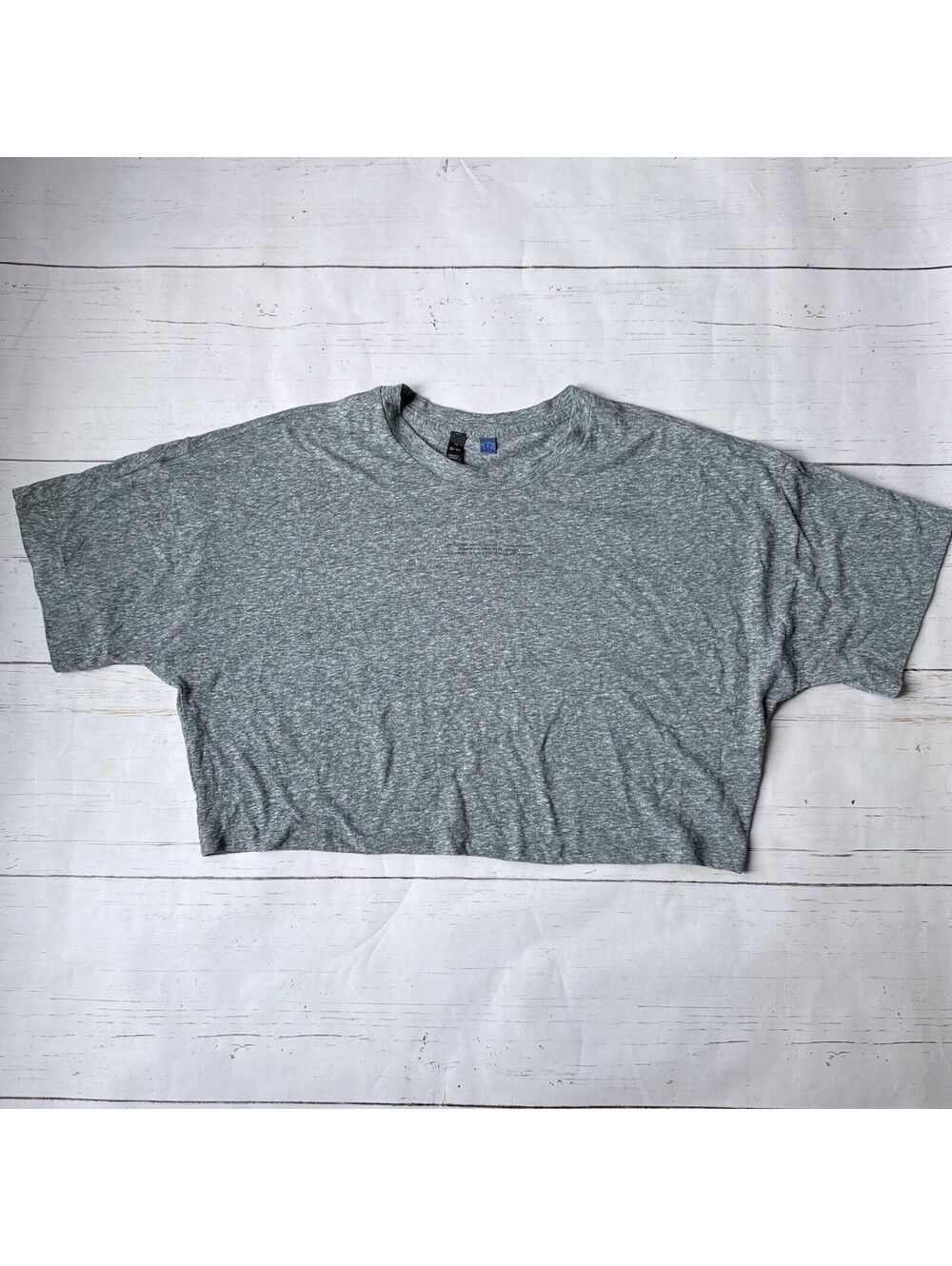 Lululemon lab Cotton-Blend Cropped T-Shirt Graphic Sea Steel Gray Size 14